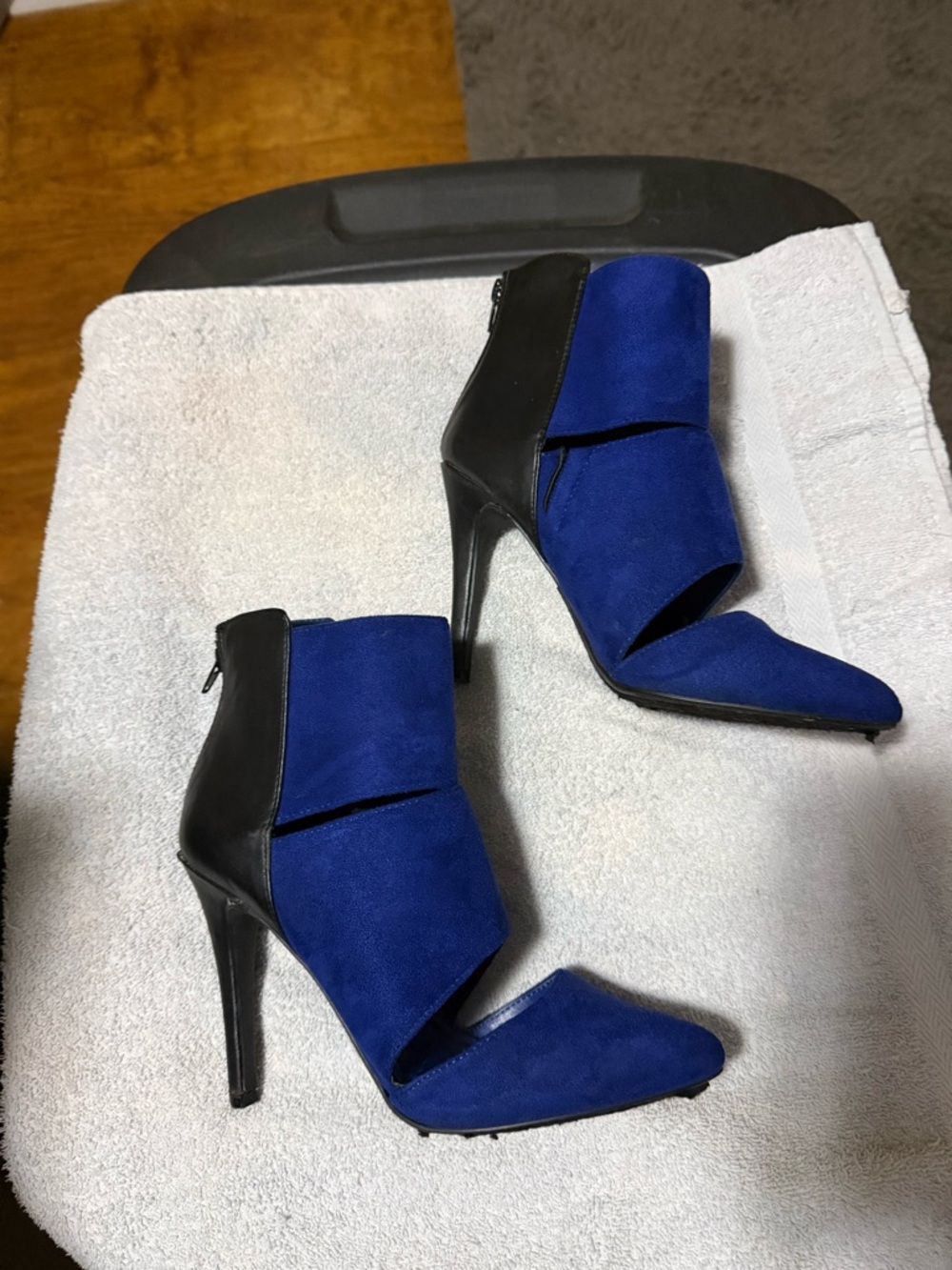 Blue Suede High Heel Ankle Booties - Women's Fashion Pumps 4.5 inch heel